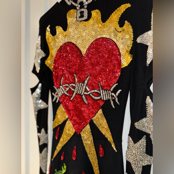 ~SUPER RARE~ DISCOUNT UNIVERSE Bleeding Heart Lover Multicolor Sequin Dress Sz.S - Picture 6 of 9